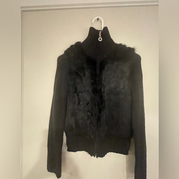 OXOXO COLLECTION Black Sweater with real rabbit fur at front Size M - Picture 3 of 8